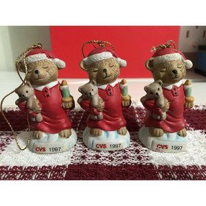 Set Of 3 CVS 1997 Traditions Teddy Bears Santa claus Christmas Holiday Ornament.